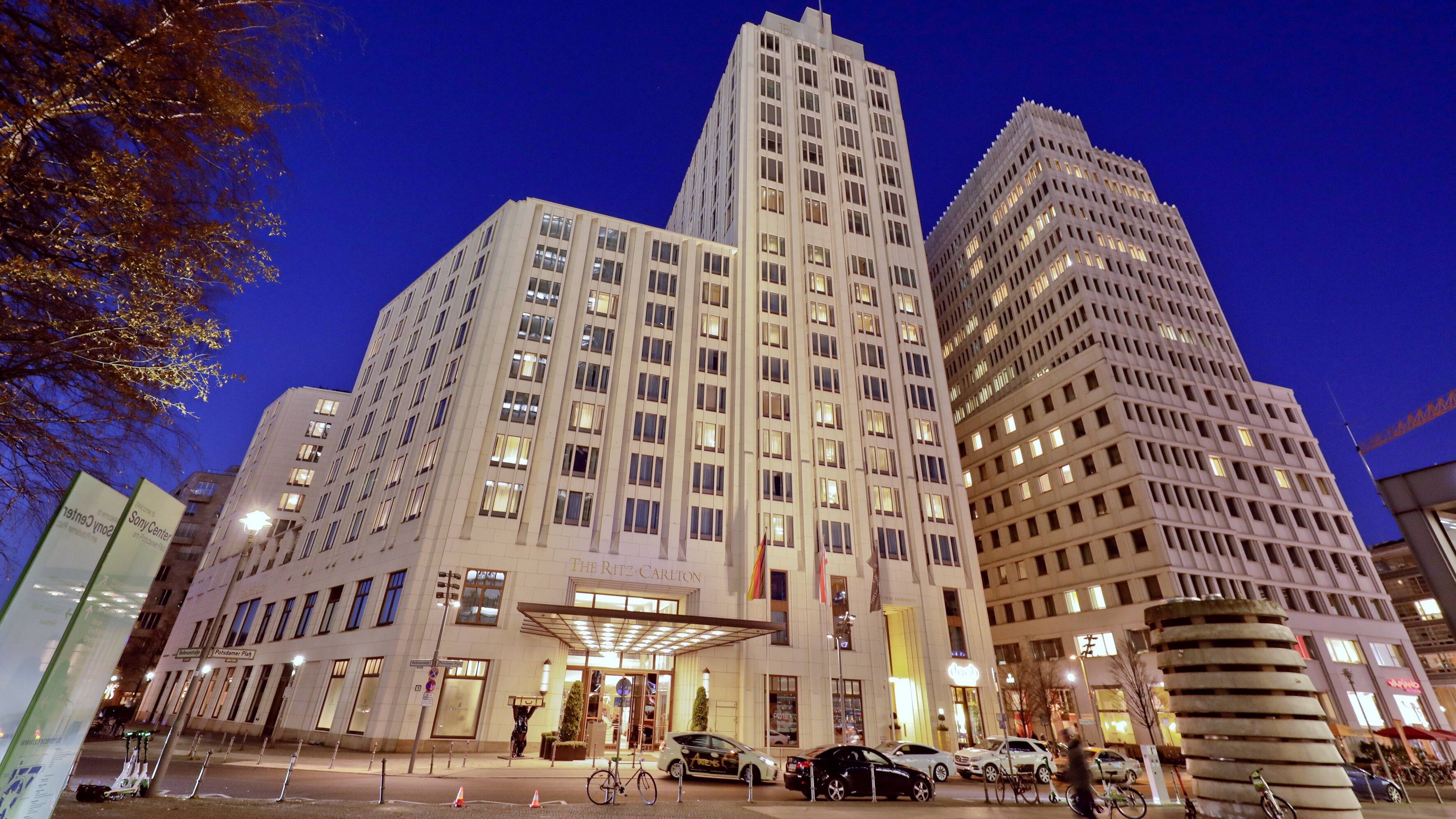 Modern, sophisticated exterior of The Ritz-Carlton hotel at Potsdamer Platz, Berlin